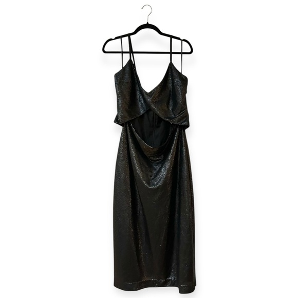 L'AGENCE Femme Sequin Cutout Dress Sz 14 Black Slit Plus Size Midi Dress - Picture 3 of 10